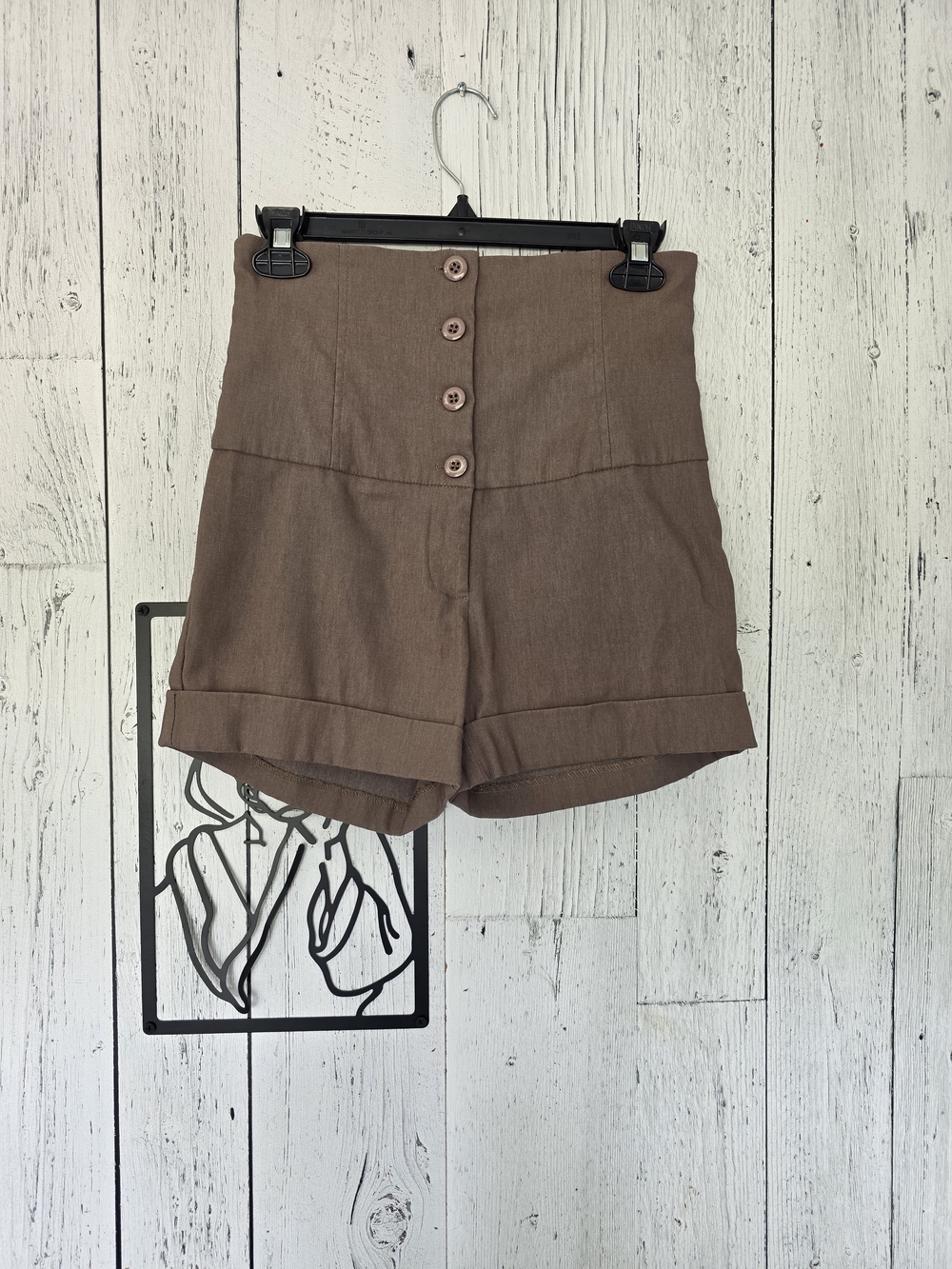 Must Have Brown High Waisted Stretch Shorts Button Front Size Small Approx